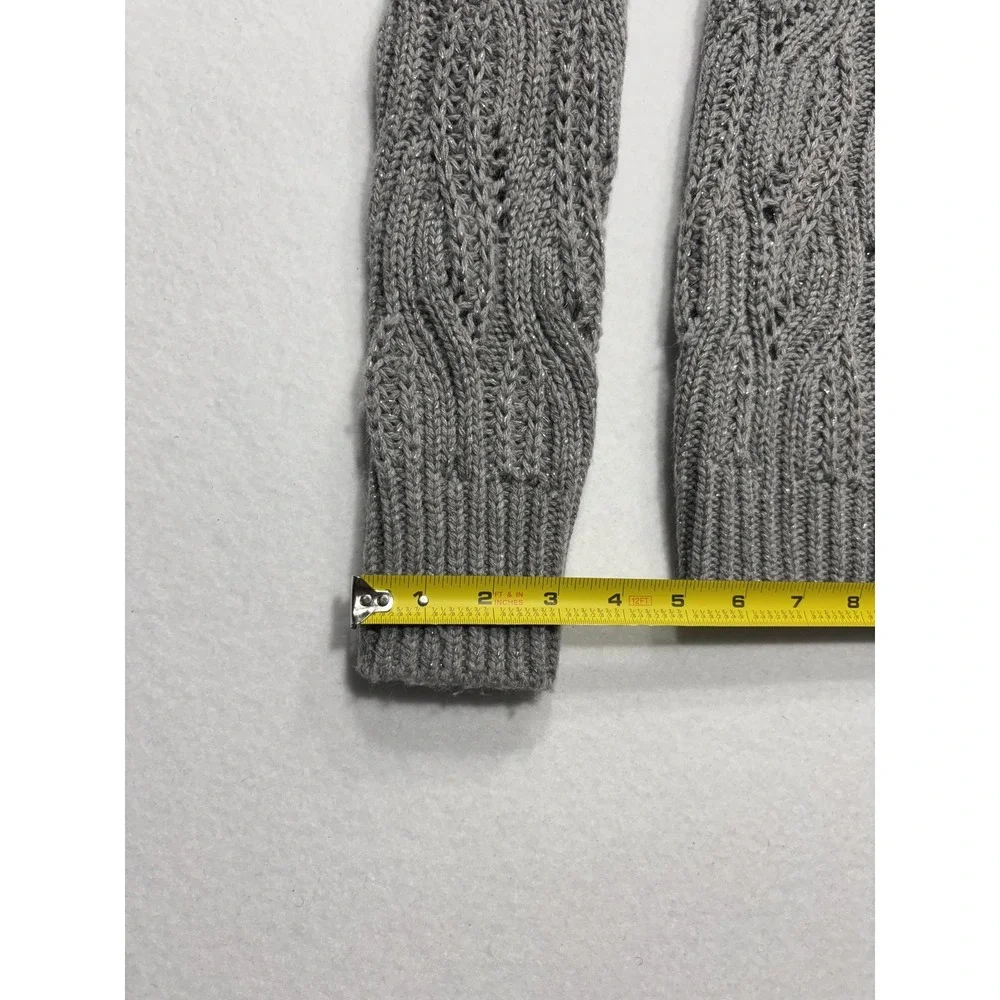 Lucky Brand Sweater Womens Small Gray Open Knit Crew Neck Raglan Glitter Alpaca - Picture 7 of 13